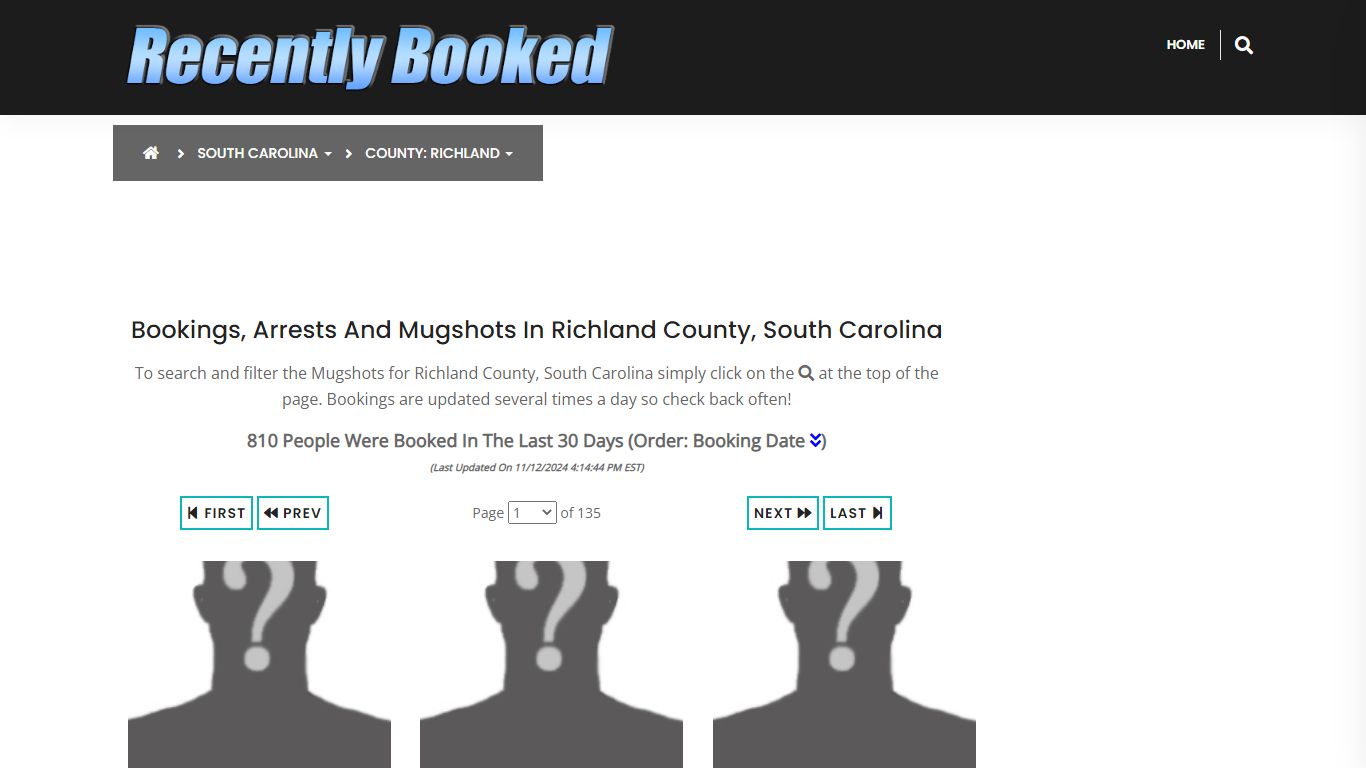 Bookings, Arrests and Mugshots in Richland County, South Carolina